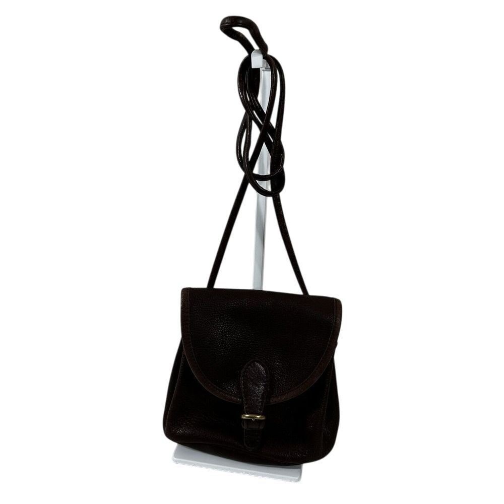 GAP Vintage Dark Brown Pebbled Genuine Leather Mini Crossbody Bag Buckle Flap